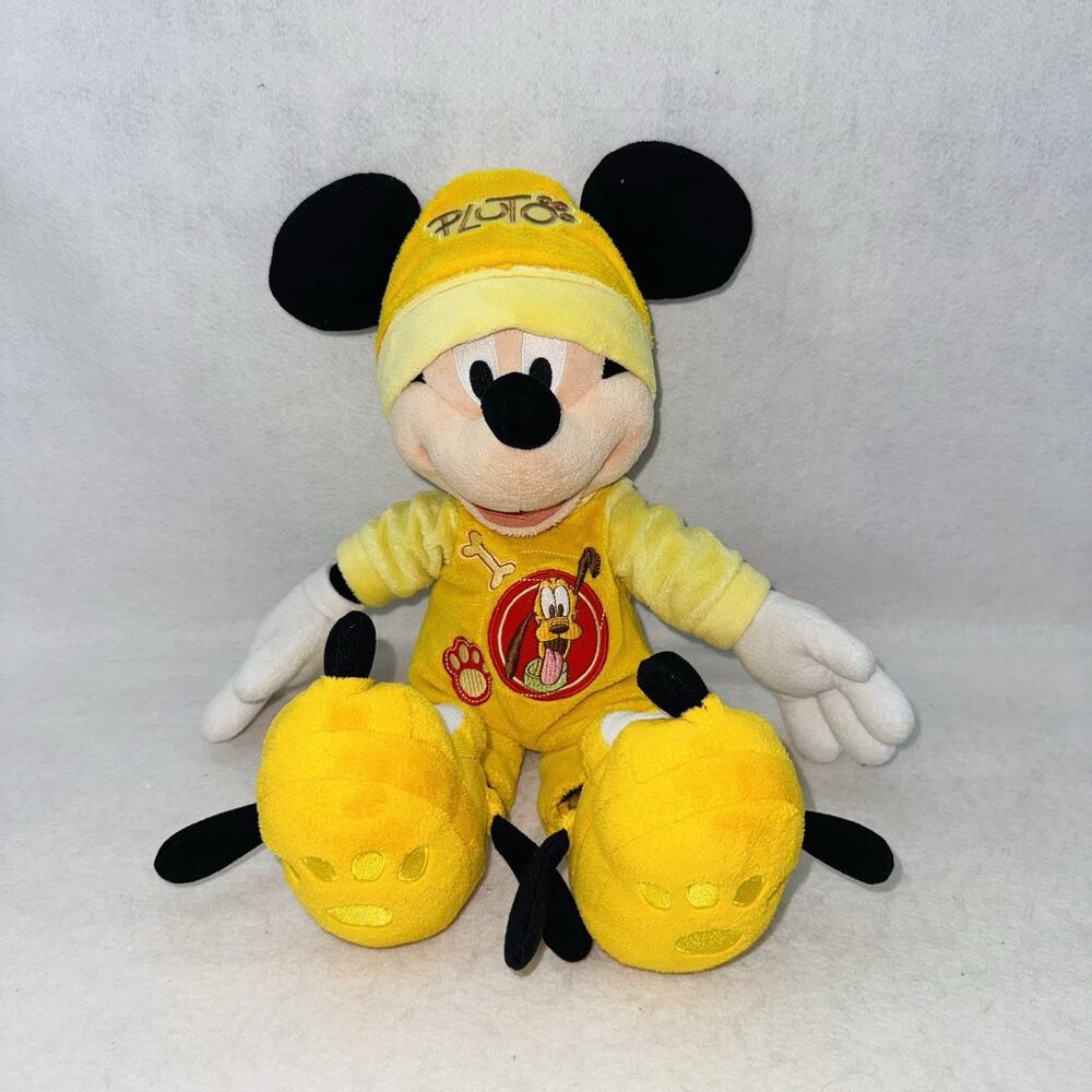 Disney Parks Exclusive Mickey Mouse 16” Stuffed Plush Animal/Pluto Pajama Set
